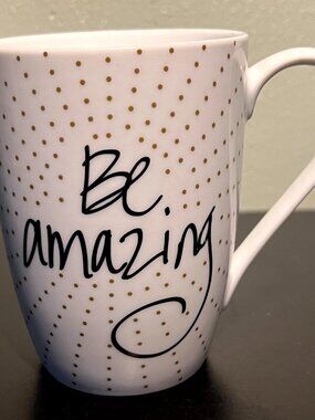 Prima Design BE AMAZING Metallic Gold Polka Dot Tall Tapered White Ceramic Mug